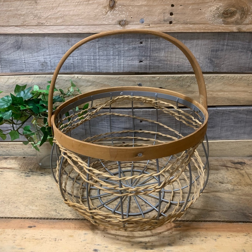 Wooden and Wire Basket with Handle